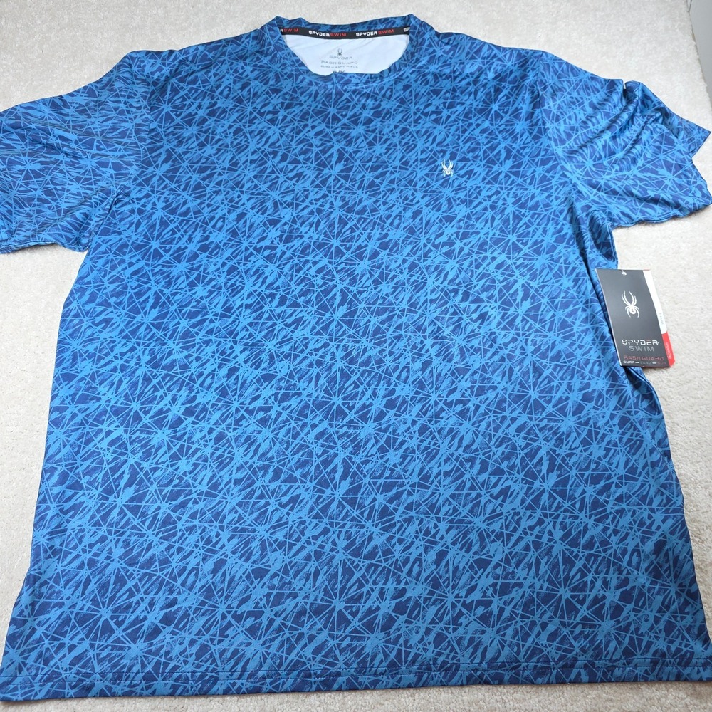 Spyder Rash Guard Mens XL Blue Abstract Print UPF 30+ Performance Short Sleeve